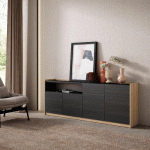 SKRAUT HOME - BUFFET SALON ET CUISINE, 207X80X37 CM, 4 PORTES, MEUBLE CHAUSSURE, NOIR ET CHÊNE