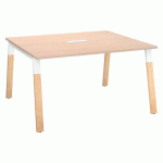 TABLE DE RÉUNION MODULABLE ECLA CHÊNE CLAIR L 140 X P 126 PIÈTEMENT MÉTAL ET BOIS