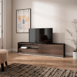 SKRAUT HOME - MEUBLE TV EFFET BOIS DE CHÊNE FONCÉ ET NOIR 207X37X50CM AVEC LED