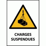 PANNEAU DANGER - CHARGES SUSPENDUES - W015 - ISO EN 7010  - PVC DOS ADHÉSIF - A4