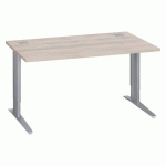 BUREAU DROIT L 140 CM CHÊNE GRIS RÉGLABLE EN HAUTEUR PIÈTEMENT MÉTAL EXCELLENS ALU