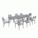 ENSEMBLE DE JARDIN LIO EXTENSIBLE ALU 135/270CM + 8 FAUTEUILS GRIS AVRIL PARIS