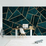 PAPIER PEINT INTISSÉ - DARK TURQUOISE WITH GOLD - MURAL FORMAT PAYSAGE DIMENSION HXL: 190CM X 288CM