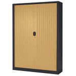 ARMOIRE MÉTAL CONFORT MAXI LARGEUR - A RIDEAUX - L. 140 X H. 198 CM - CORPS ANTHRACITE - RIDEAUX HÊTRE