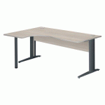 BUREAU COMPACT EXCELLENS L 180 CM CHÊNE GRIS RETOUR À GAUCHE PIÈTEMENT MÉTAL ANTHRACITE