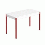 TABLE DE RÉUNION MULTIFORME CLASSIQUE RECTANGULAIRE PLATEAU BLANC PIÉTEMENT ROUGE