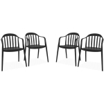 LOT DE 4 FAUTEUILS DE JARDIN PLASTIQUE NOIR. EMPILABLES - NOIR