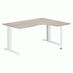 BUREAU COMPACT L 160 CM CHÊNE GRIS RETOUR À DROITE RÉGLABLE EN HAUTEUR PIÈTEMENT MÉTAL PLUS EXCELLENS BLANC
