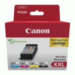 CANON CLI-581 XXL - PACK 4 CARTOUCHES HAUTE CAPACITÉ NOIR, CYAN, MAGENTA, JAUNE POUR IMPRIMANTE JET D