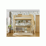 PACK LIT MEZZANINE ABEL + MATELAS  BOIS NATUREL 90X190 CM/OPT:ECHELLE PETIT CÔTÉ