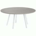 TABLE RÉUNION EVAN Ø 160 CM PIED BLANC PLATEAU CHÊNE GRIS - MBA