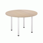 TABLE MODULAIRE RONDE - PIED TUBULAIRE BLANC - PLATEAU CHENE