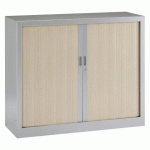 ARMOIRE MÉTAL À RIDEAUX MONOBLOC GENERIC H 100 X L 120 X P 43 CM CORPS ALUMINIUM / RIDEAUX CHÊNE CLAIR