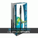 PACK DE 30 STYLOS BILLE FLEXGRIP ULTRA PAPER MATE RÉTRACTABLES NOIRS + 6 OFFERTS