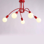 PLAFONNIER INDUSTRIELLE RÉTRO EN MÉTAL LUSTRE ABAT-JOUR E27 LUMINAIRE MODERNE POUR SALON CHAMBRE SALLE À MANGER 5 TÊTE ROUGE - ROUGE