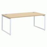 BUREAU DROIT L 180 X P 90 CM PLATEAU CHÊNE CLAIR PIÈTEMENT ACIER BLANC SHINY