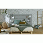 LIT AVEC TÊTE DE LIT CORFOU  GRIS ET BOIS 140X200 CM