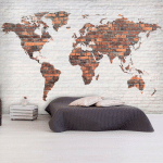 ARTGEIST - PAPIER PEINT MUR DE BRIQUES DE CARTE DU MONDE - 100 X 70 CM - GRIS ET ORANGE