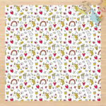 MICASIA - TAPIS EN VINYLE - UNICORNS AND SWEETS IN YELLOW AND RED - CARRÉ 1:1 DIMENSION HXL: 80CM X 80CM