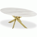 TABLE GREENWICH VERRE EFFET MARBRE BLANC ET PIEDS OR - BLANC