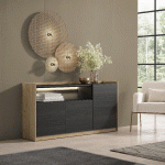 SKRAUT HOME - BUFFET EFFET BOIS NOIR ET CHÊNE 156X37X80CM AVEC LED