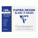 POCHETTE 12 FEUILLES PAPIER DESSIN BLANC A4+ CLAIREFONTAINE C À GRAIN 180G