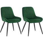 CHAISES DE SALLE À MANGER LOT DE 2. CHAISES RELAXANTES EN VELOURS. ERGONOMIQUES AVEC DOSSIER. VERT FONCÉ BH331DGN-2 - VERT FONCÉ - WOLTU