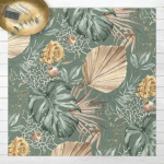 MICASIA - TAPIS EN VINYLE - LARGE LEAVES WITH ROSES IN FRONT OF GREEN - CARRÉ 1:1 DIMENSION HXL: 40CM X 40CM