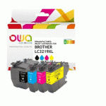 PACK 4 CARTOUCHES OWA NOIR ET COULEURS ÉQUIVALENT BROTHER LC3219XL POUR IMPRIMANTE JET D