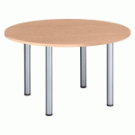 TABLE RONDE L 120 CM EXCELLENS PLATEAU CHÊNE CLAIR 4 PIEDS MÉTAL ALUMINIUM