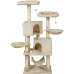 ARBRE À CHAT BEIGE MOTIF DE PATTES 145CM ARBRE HAMACS MAISONS POUR CHATS BALLES DE JEU LUDIQUE - BEIGE