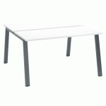 PÔLE DE 2 BUREAUX ECLA BLANC L 140 X P 60 CM PIÈTEMENT MÉTAL FINITION ANTHRACITE