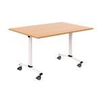 TABLE MOBILE A PLATEAU BASCULANT - L. 120 X P. 80 CM - PLATEAU HETRE - PIEDS METAL BLANC