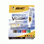 MARQUEUR EFFAÇABLE BIC VELLEDA 1711 POINTE OGIVE 0,6 MM - BOÎTE DE 4 COULEURS ASSORTIES