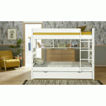 PACK LIT SUPERPOSÉ HAUT ECRIN + 2 MATELAS  BLANC 90X200 CM/OPT:MATELAS FEEVAH HR