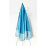 FOUTA 100 CM X 200 CM ZIWANE TURQUOISE RAYURES BLANCHES - 100% COTON - FINITION FRANGES