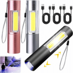 ERSANDY - LAMPE TORCHE LED RECHARGEABLE USB, 3 PIÈCE LAMPE DE POCHE LED ZOOMABLE ULTRA PUISSANTE LAMPE TACTIQUE, 3 MODES ECLAIRAGE ÉTANCHE, LAMPE
