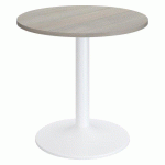 TABLE RONDE EXCELLENS PLATEAU D 80 CM CHÊNE GRIS - 3 PERSONNES - PIED MÉTAL TULIPE BLANC RAL 9003