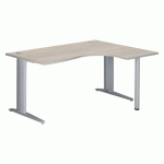 BUREAU COMPACT EXCELLENS L 160 CM CHÊNE GRIS RETOUR À DROITE PIÈTEMENT MÉTAL PLUS ALUMUNIUM