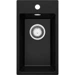 VIER CUSINE EN GRANIT 28X50 CM LAVABO CUISINE 1 BAC + KIT DE VIDAGE, ÉVIER AU MEUBLE 30CM ÉVIER À ENCASTRER DE PRIMAGRAN NOIR - BLACK