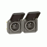 DOUBLE PRISE 2P+T COMPOSABLE ÉTANCHE HORIZONTALE - ANTHRACITE - PLEXO LEGRAND