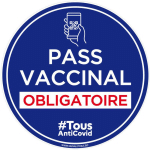 SIGNALETIQUE.BIZ FRANCE - PANNEAU PASS VACCINAL OBLIGATOIRE ROND BLEU. SIGNALISATION COVID-19. AUTOCOLLANT PASS VACCINAL, PANNEAU PVC, ALUMINIUM