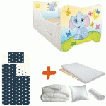 PACK COMPLET LIT PETIT ELÉPHANT LIT +SOMMIER+TIROIR DE RANGEMENT +MATELAS & PARURE+COUETTE+OREILLER - 70 X140 CM