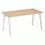 BUREAU DROIT EDEN ARCHE CHÊNE CLAIR L 140 CM AVEC GOULOTTE PIED BLANC