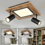 PLAFONNIER BOIS PLAFONNIER CARRÉ SALON SPOTS PLAFONNIER NOIR, SPOT ORIENTABLE, 1X LED 2X GU10 COMMUTABLES SÉPARÉMENT, LXH30X18 CM