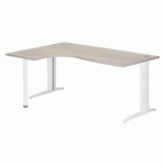 BUREAU COMPACT EXCELLENS L 180 CM CHÊNE GRIS RETOUR À GAUCHE PIÈTEMENT MÉTAL PLUS BLANC