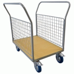 CHARIOT PLATEAUX BOIS 800X1200MM - 2 RIDELLES GRILLAGÉES - 250 KG - STOCKMAN