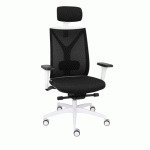 FAUTEUIL DE BUREAU ERGONOMIQUE VALIO, TISSU ET MAILLE, AVEC ACCOUDOIRS 4D ET APPUI-TÊTE, MÉCANISME SYNCHRONE, PIEDS BLANCS - NOIR