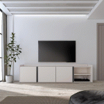 SKRAUT HOME - MEUBLE TV EFFET BOIS BEIGE 207X35X50CM