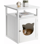 TABLE DE CHEVET GATO PETITE COMMODE AVEC UN ESPACE NID POUR CHAT, EN MDF LASURÉ DE COLORIS BLANC - BLANC